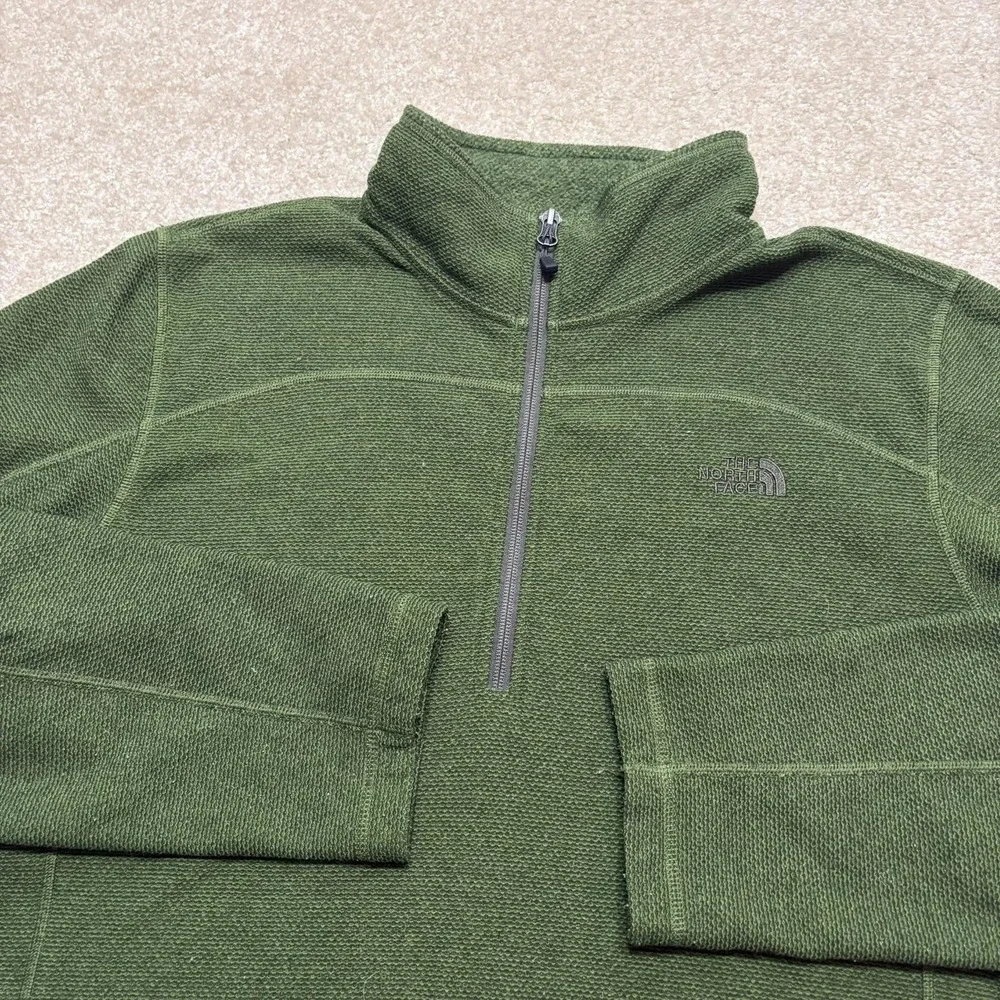 The North Face Fleece Pullover Mens Large Green 1/4 Zip Mock Neck Hiking Outdoor